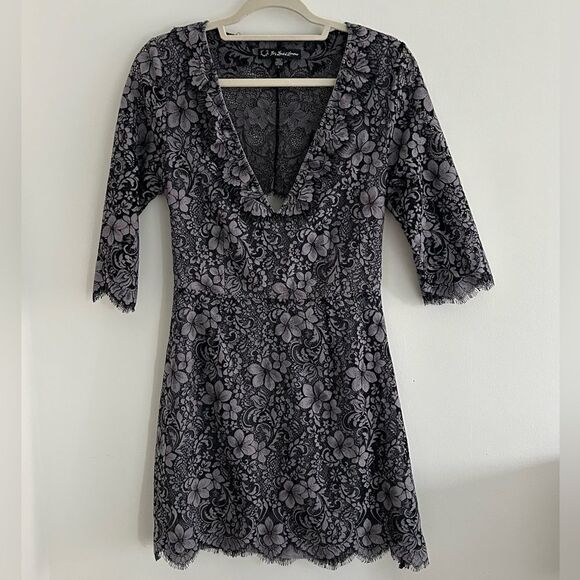 NWOT For Love and Lemons Theodora Black Gray Floral Lace Dress Large Wedding - Picture 3 of 12